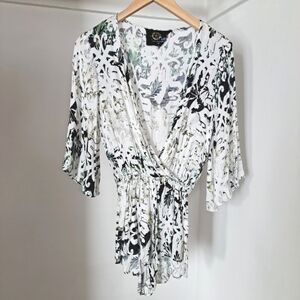 Blue Life | White , black & green deep v neck shorts romper/ Jumpsuit